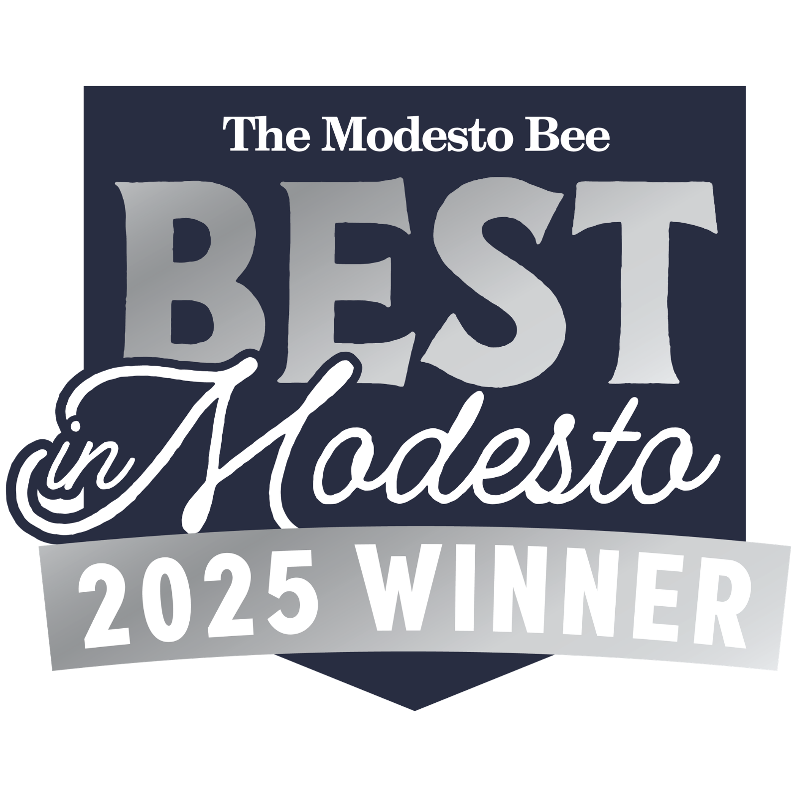 Official Best in Modesto 2025 silver winner badge