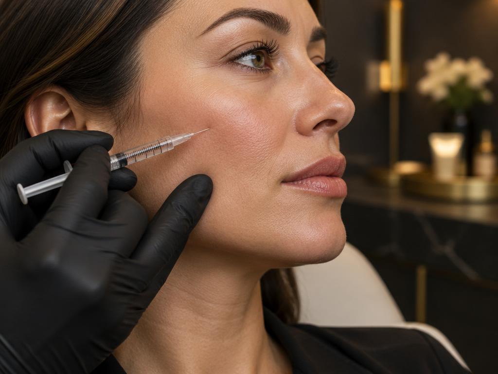 Editorial illustration of precision injectable care, not an actual Lux patient